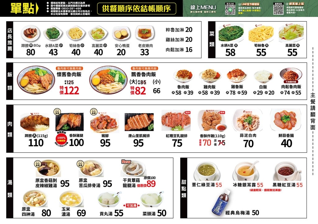 鬍鬚張菜單（內用單點）